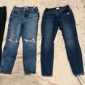 Good American Distressed Skinny Jeans in Dark and Medium Blue